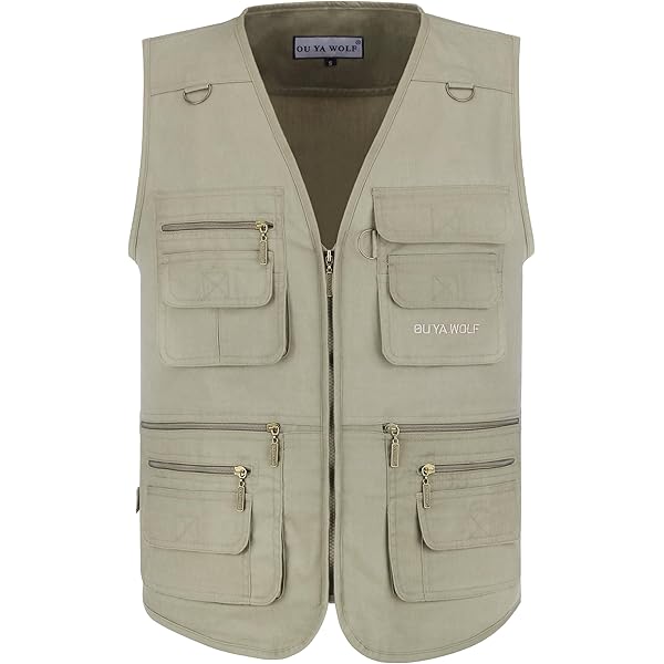 Dninmim Men Fishing Vest V-Neck Zipper Waistcoat Multi